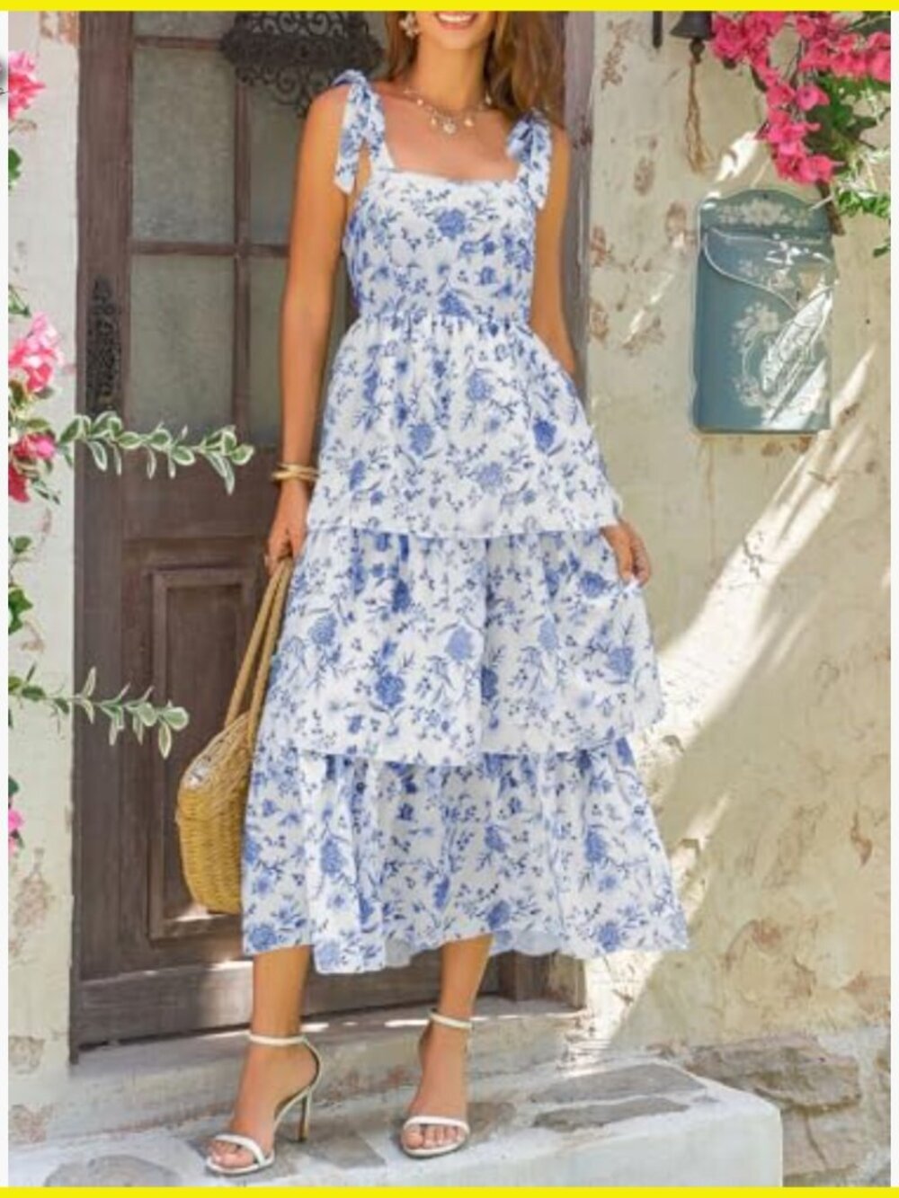 Summer Floral Maxi Dress Boho Loose Fit Smocked Back Tiered Ruffle Beach - Picture 2 of 7
